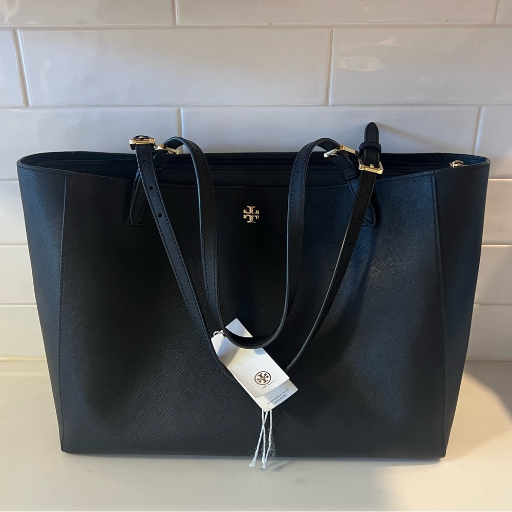 Tory Burch - Emerson Buckle Tote, Black Leather Work Tote